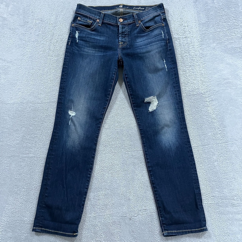 7 For All Mankind‎ Jeans Women's 26 Josefina Skinny Boyfriend Distressed Stretch